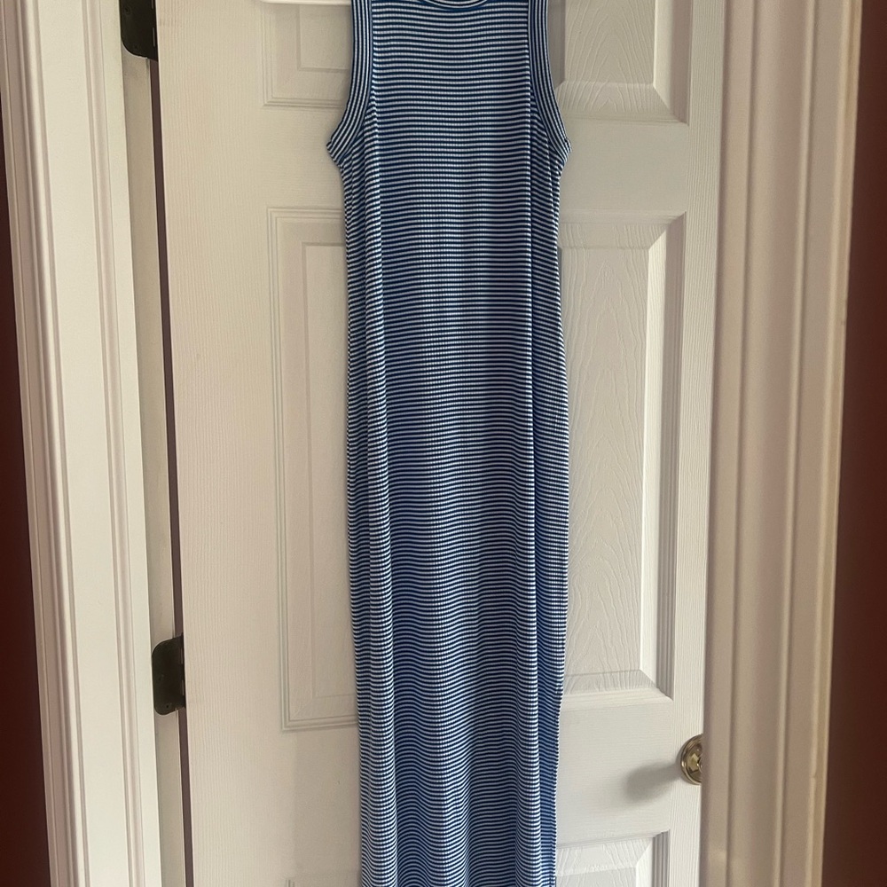 Blue and White Striped Maxi Dress